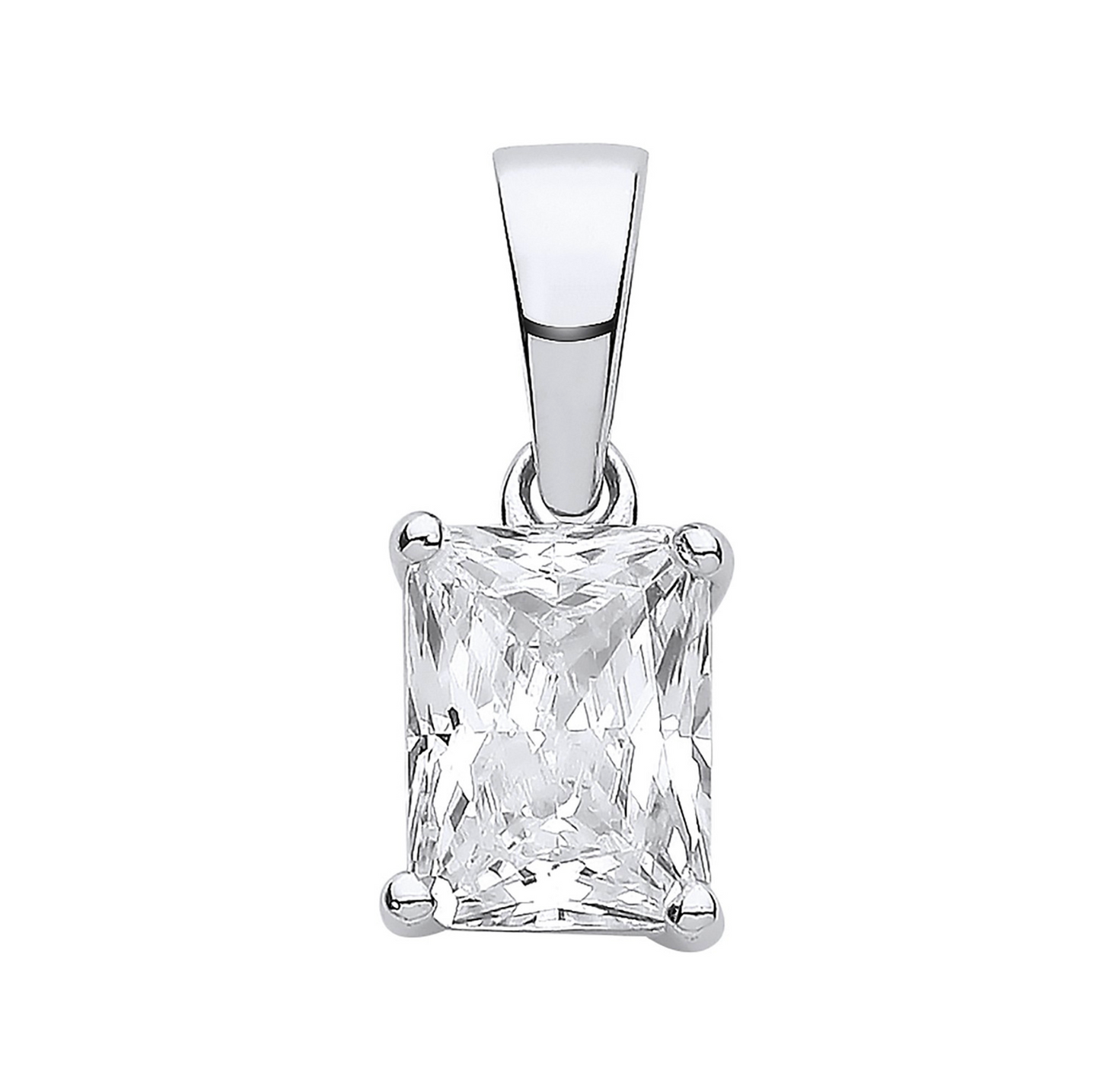 Silver Clear CZ Emerald Cut Pendant