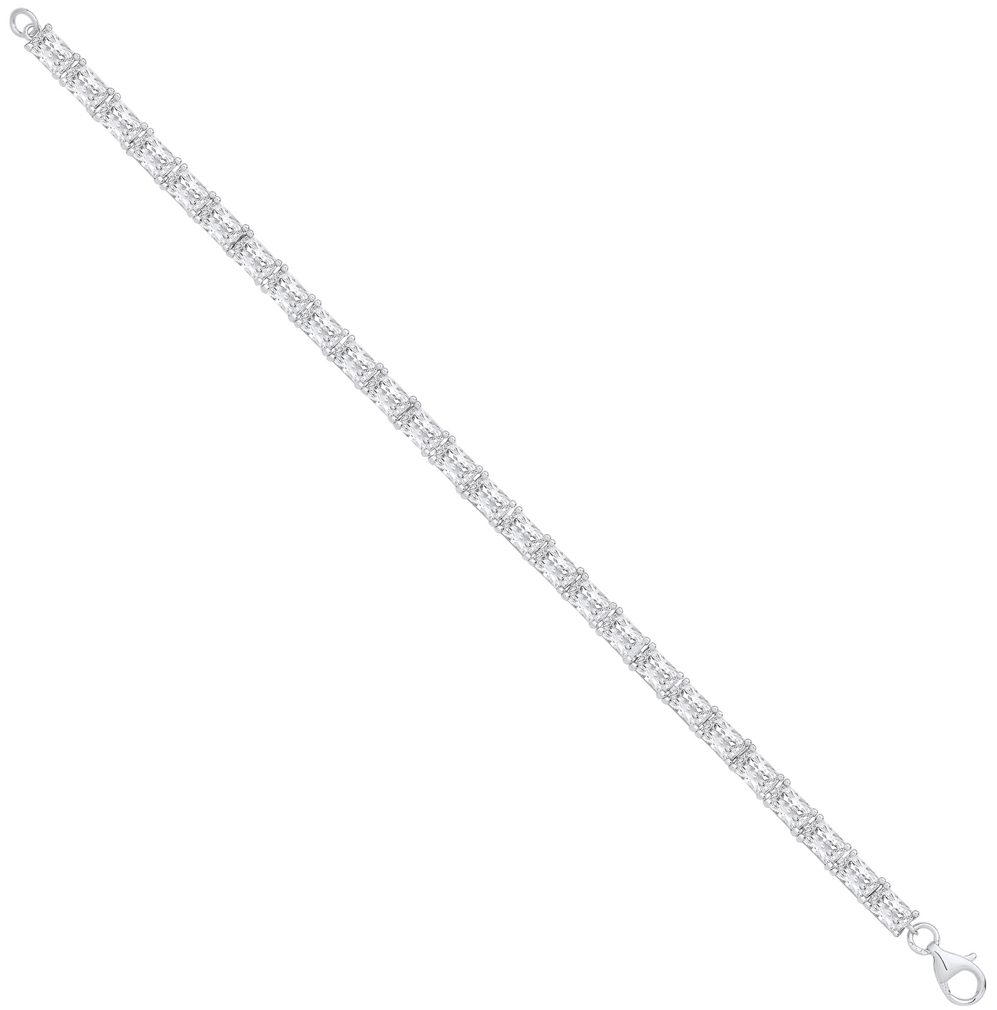 Silver Emerald Cut CZ Tennis Bracelet