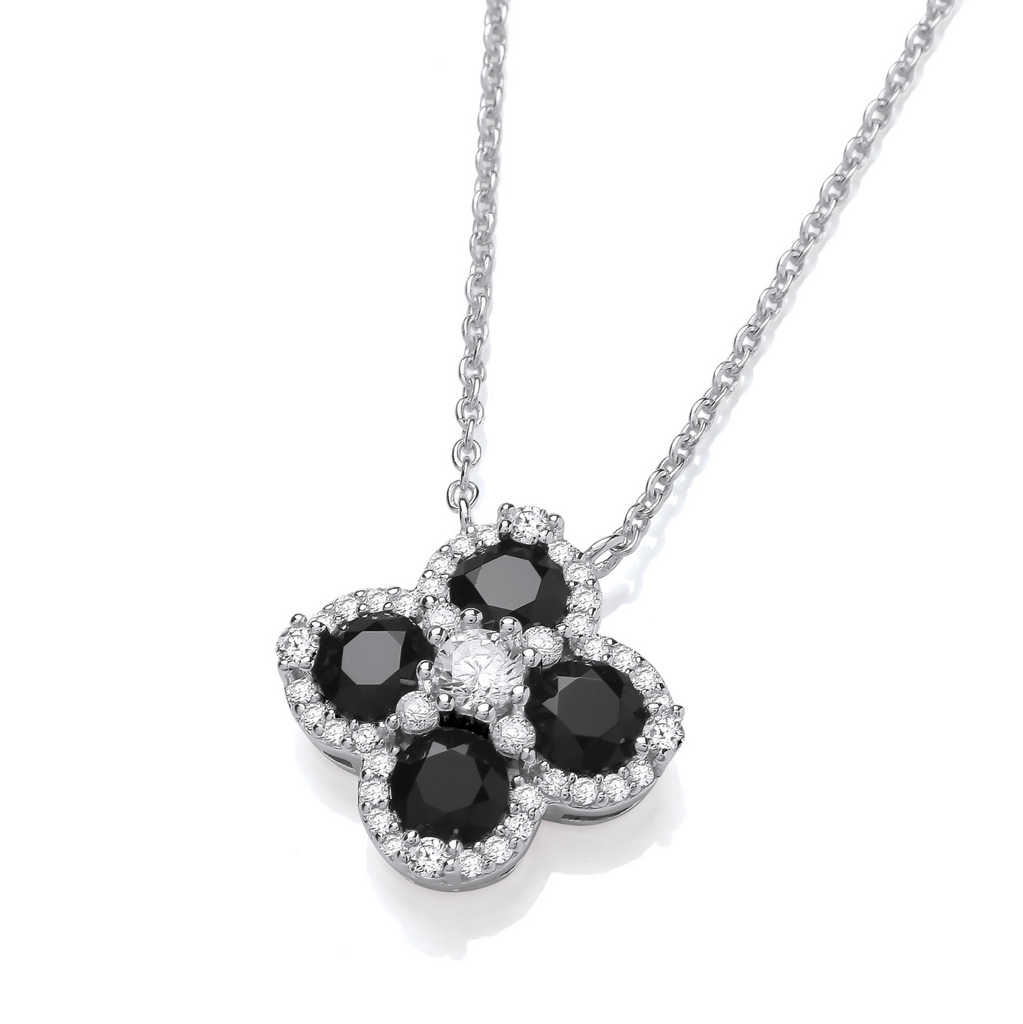 Black Four Leaf Clover Silver Necklace