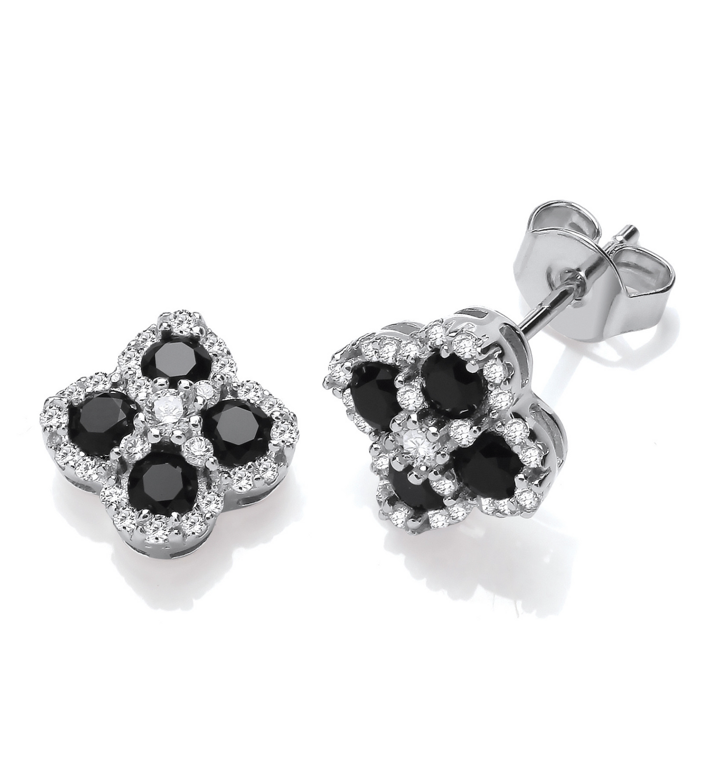 Black Four Leaf Clover CZ Stud Earrings