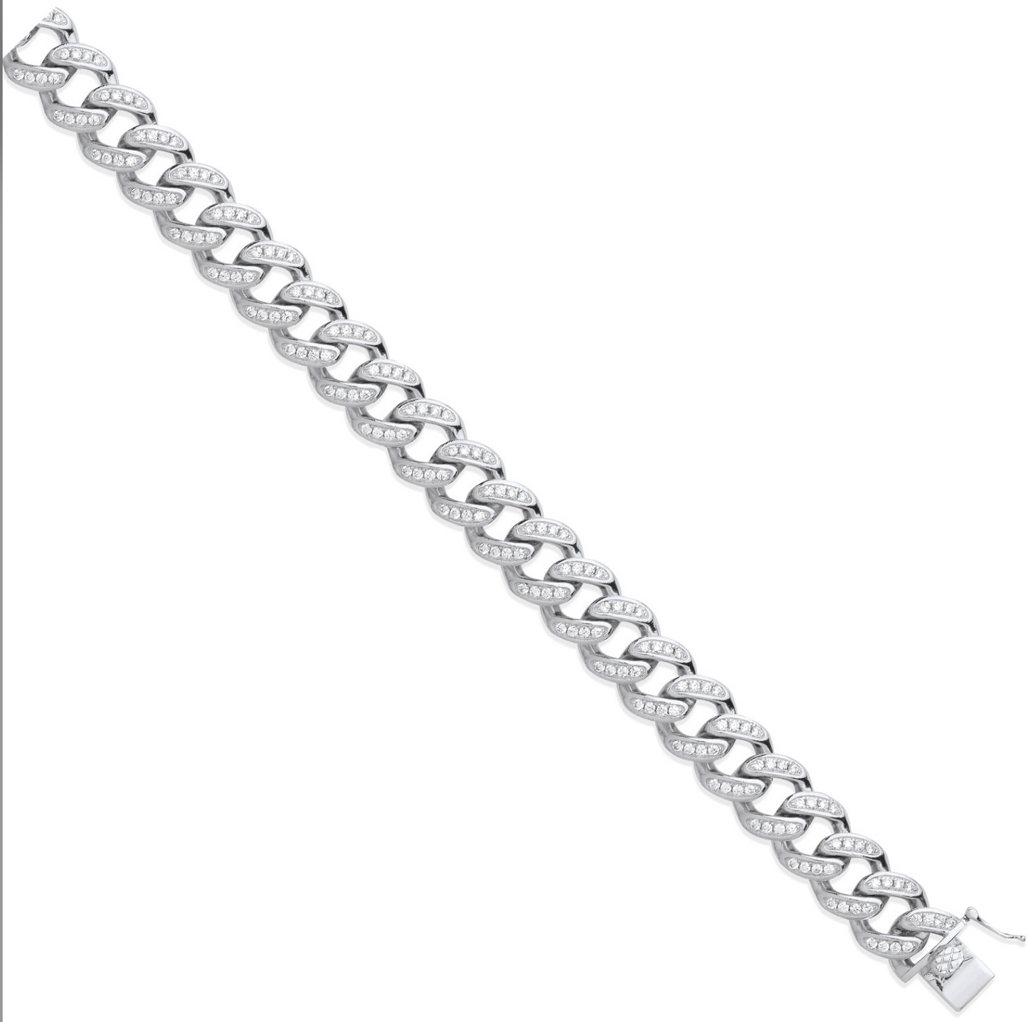 Silver 12mm CZ & Plain Back Curb Chain – 20"