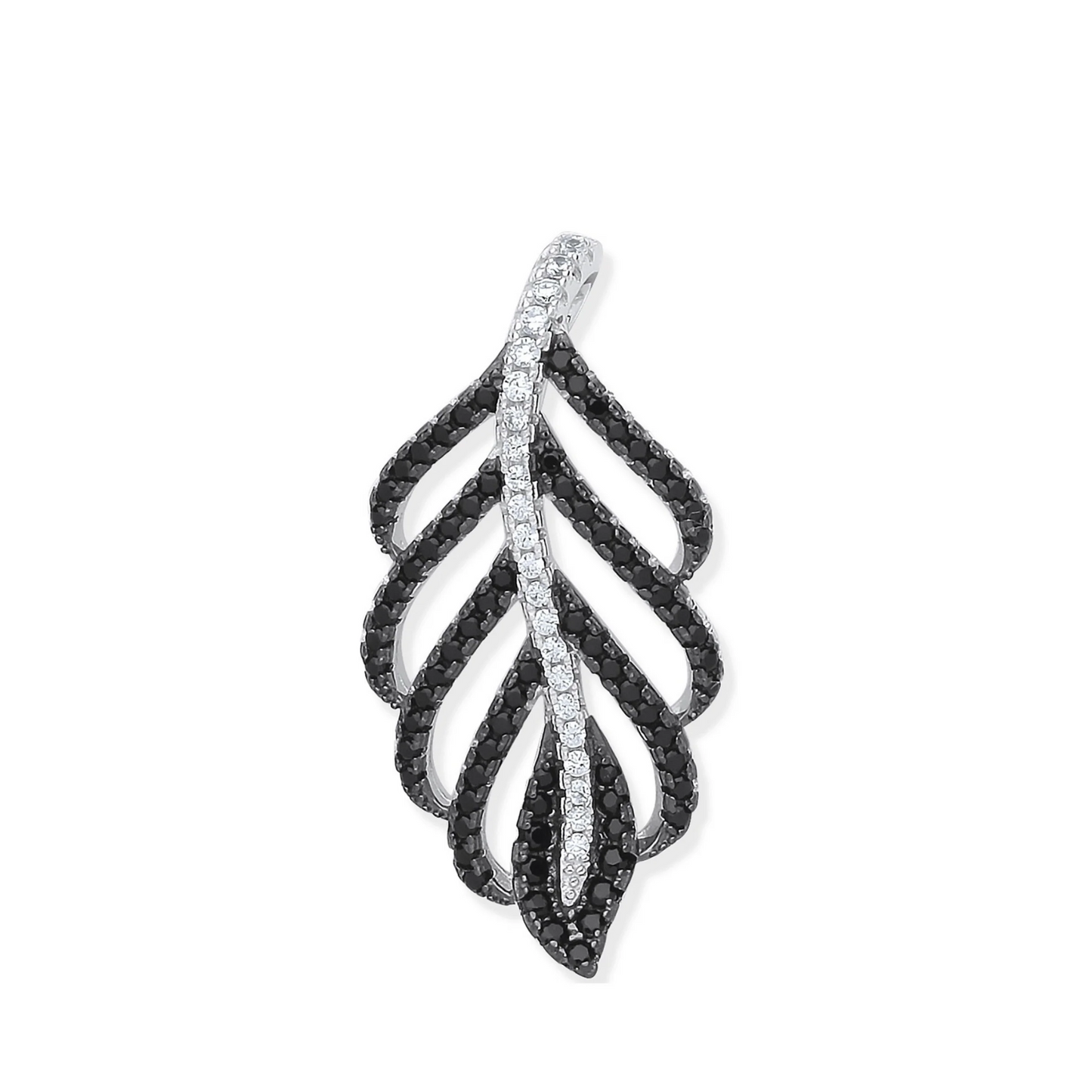 Silver Black & Clear CZ Leaf Drop Pendant