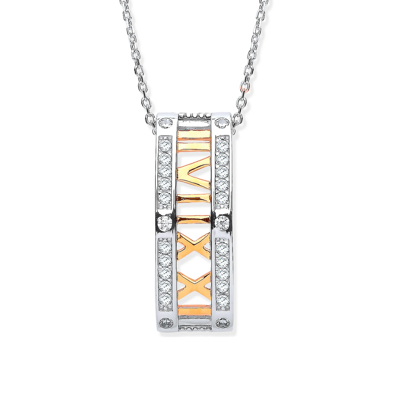 Silver & Roman Numeral Drop Pendant Necklace