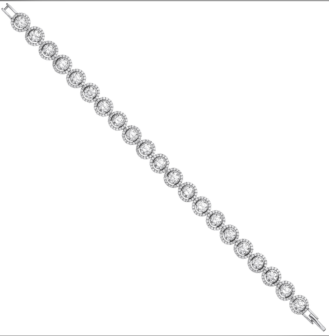 Silver 8mm Rubover Round CZ Halo Style Tennis Bracelet