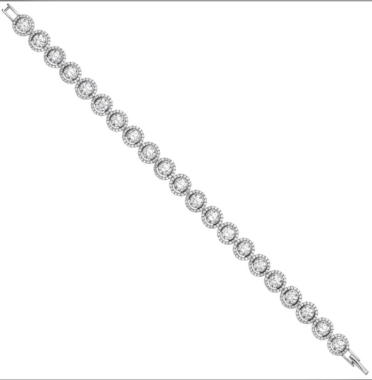 Silver 8mm Rubover Round CZ Halo Style Tennis Bracelet