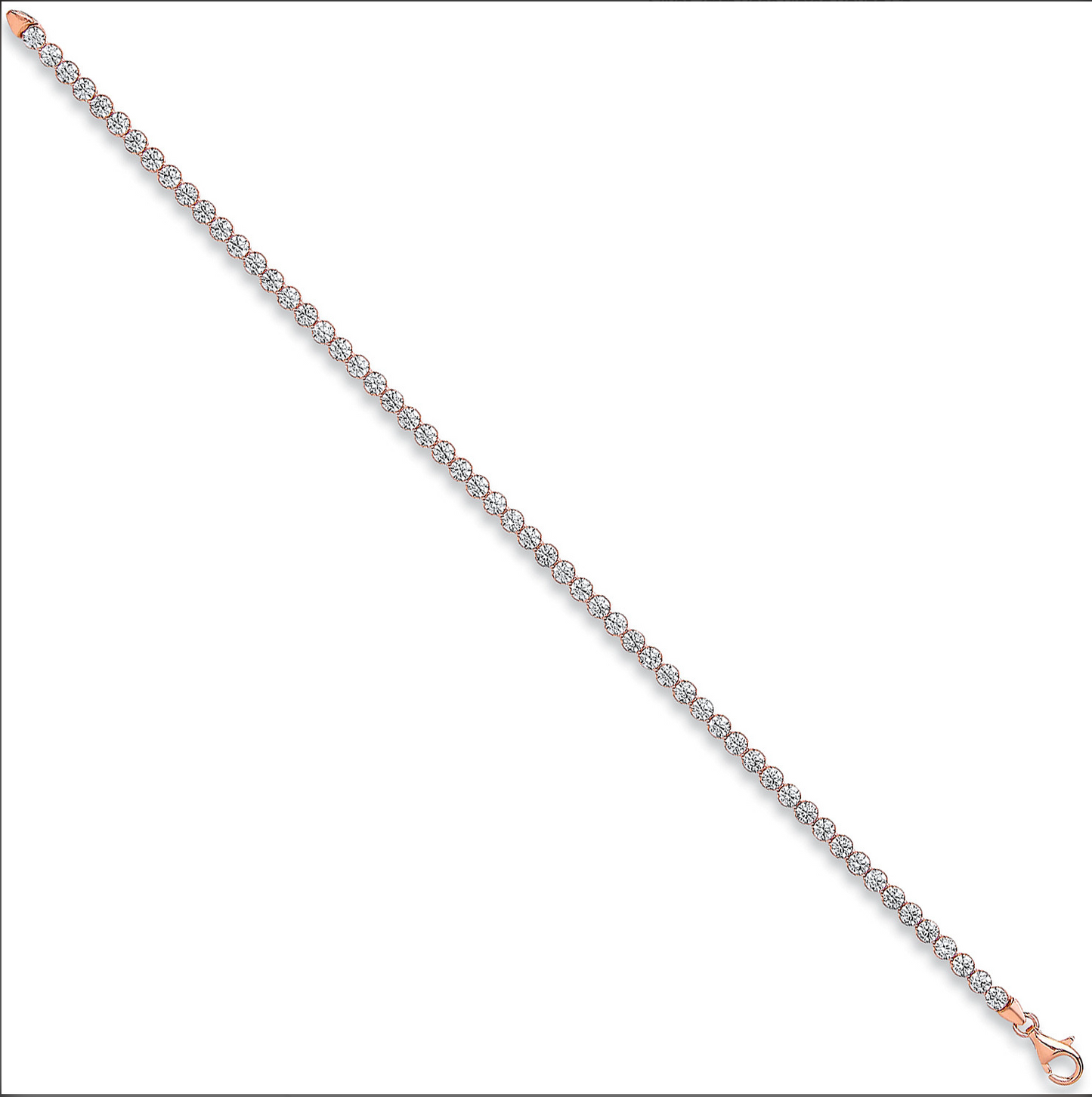 Silver 3mm Rose Plated Round CZ Tennis Bracelet