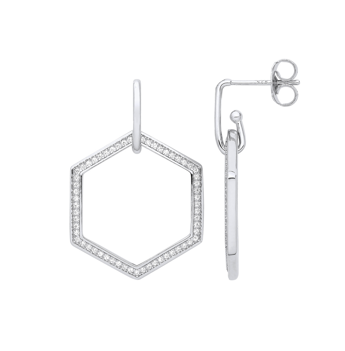 Silver Honeycomb CZ Earrings