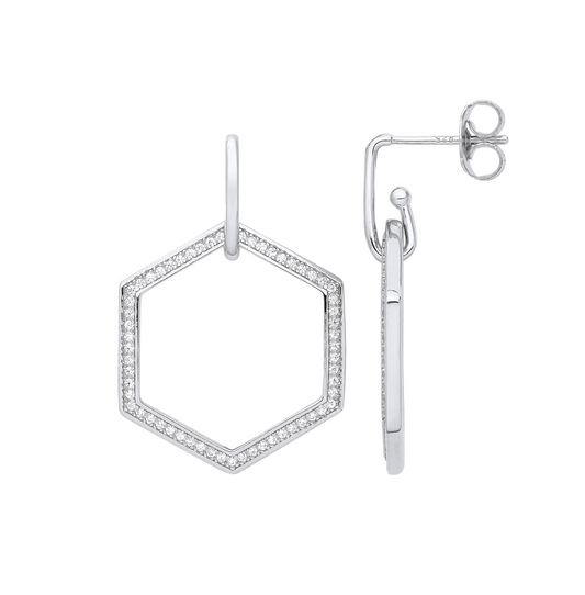 Silver Honeycomb CZ Earrings