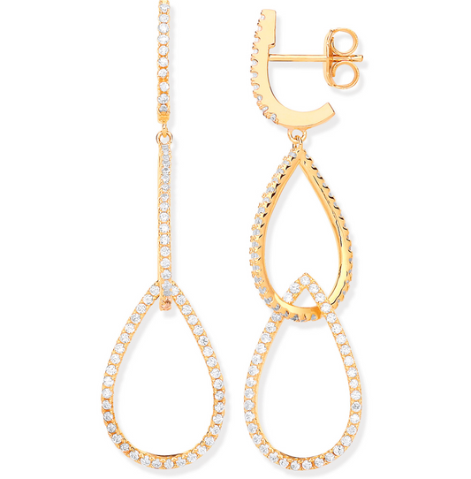 Silver YG Plated CZ Pear Shape Drop Earrings