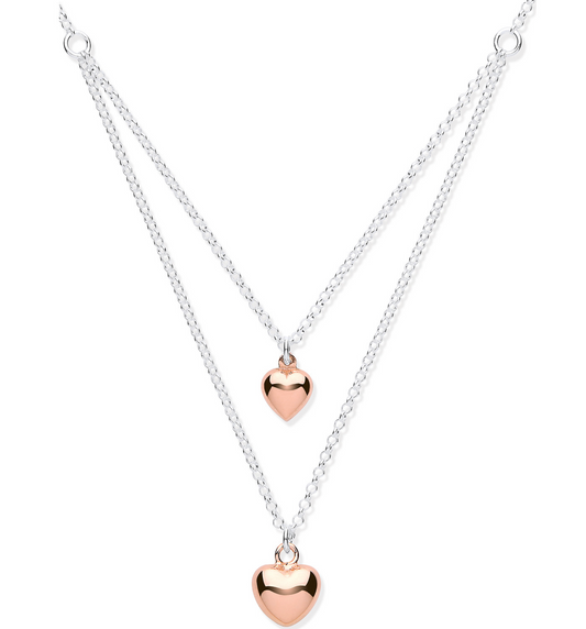 Silver & Rose Gold Hearts Necklace (16" + 2")