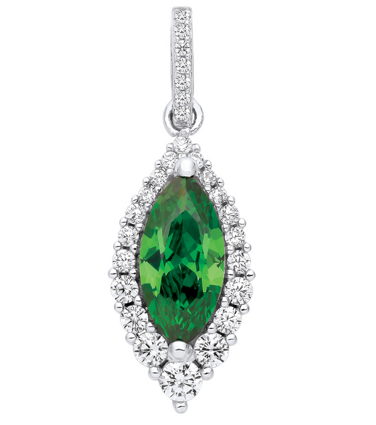 Silver Green Marquise CZ Drop Pendant