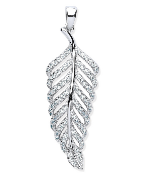 Silver CZ Leaf Drop Pendant
