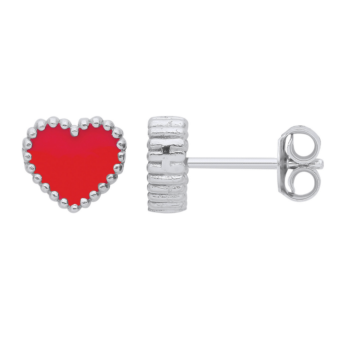 Silver RED Enamel Heart Studs