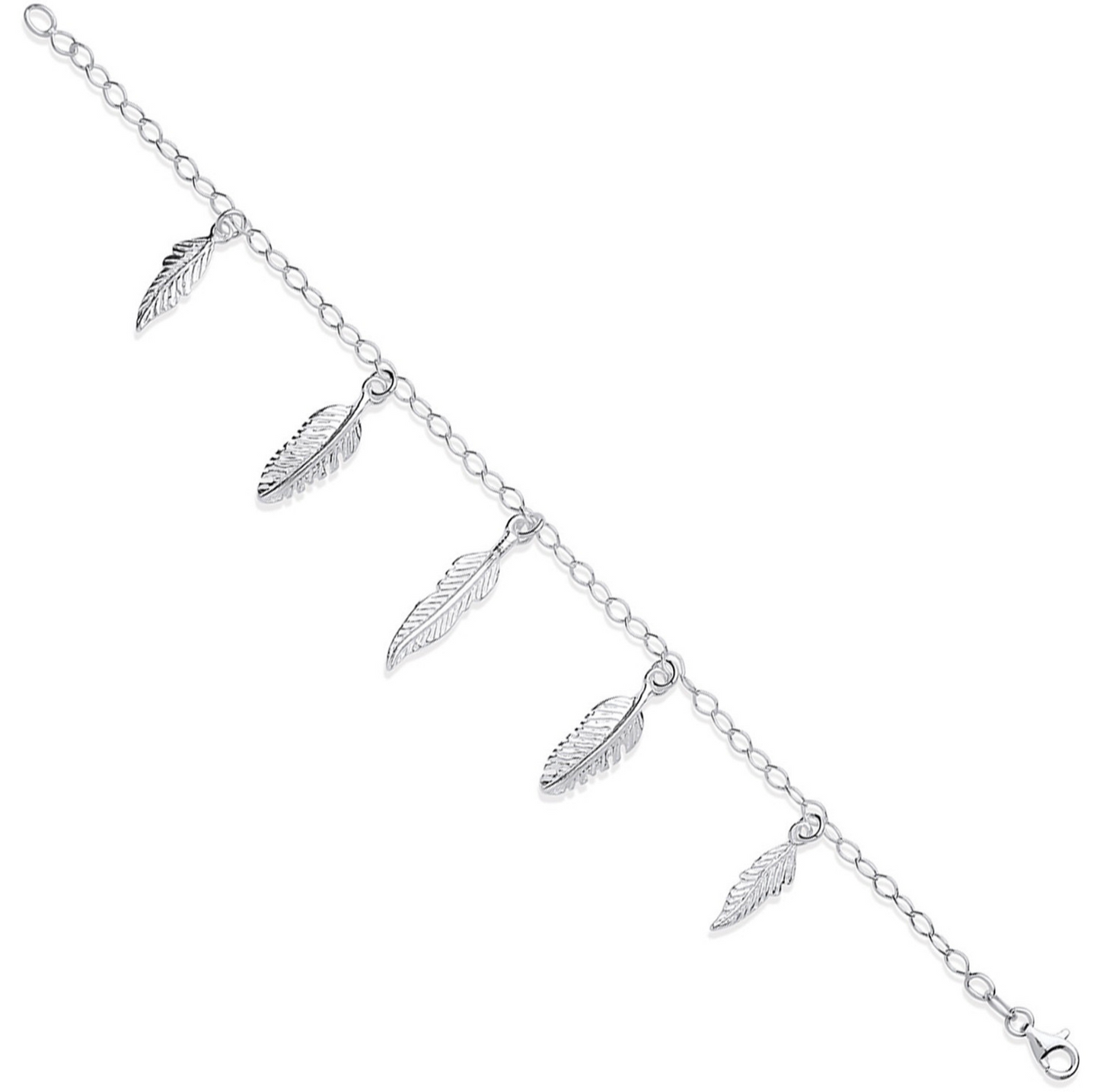 Silver 5 Feathers Ladies Charm Bracelet