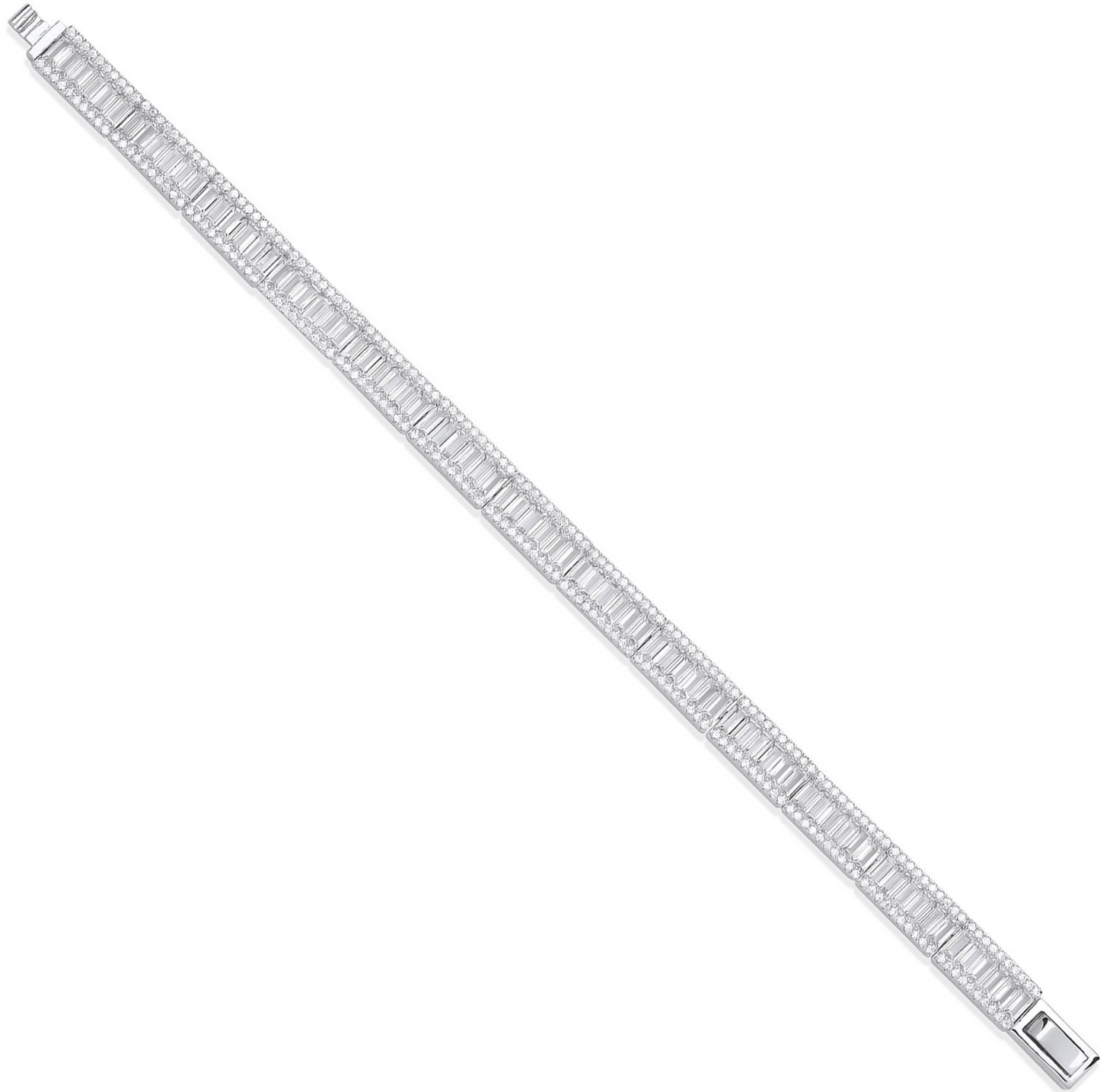 Silver Baguette & Round CZs Ladies Bracelet