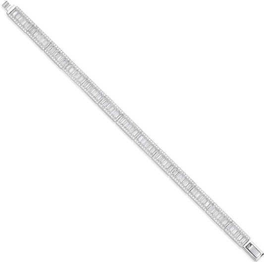 Silver Baguette & Round CZs Ladies Bracelet