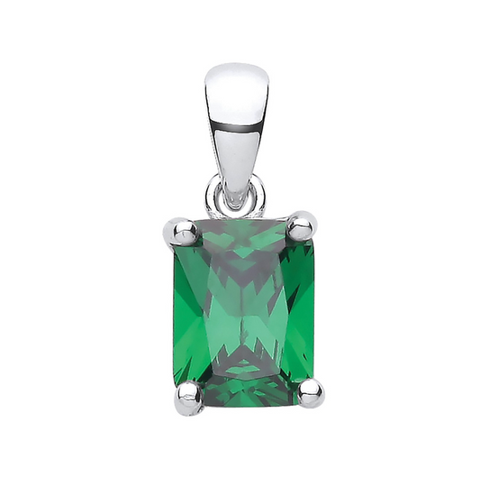 Silver Green CZ Emerald Cut Pendan