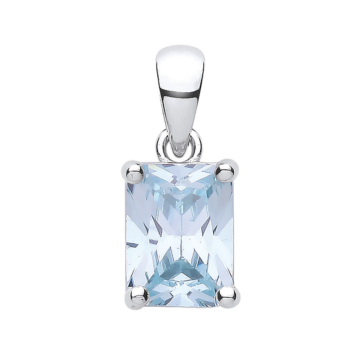 Silver Blue CZ Emerald Cut Pendant