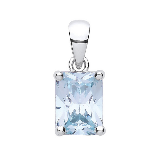 Silver Blue CZ Emerald Cut Pendant