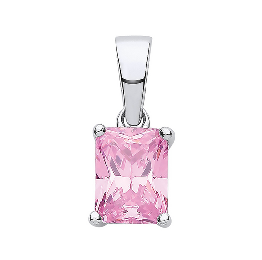 Silver Pink CZ Emerald Cut Pendant