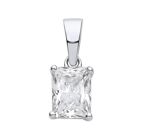 Silver Clear CZ Emerald Cut Pendant