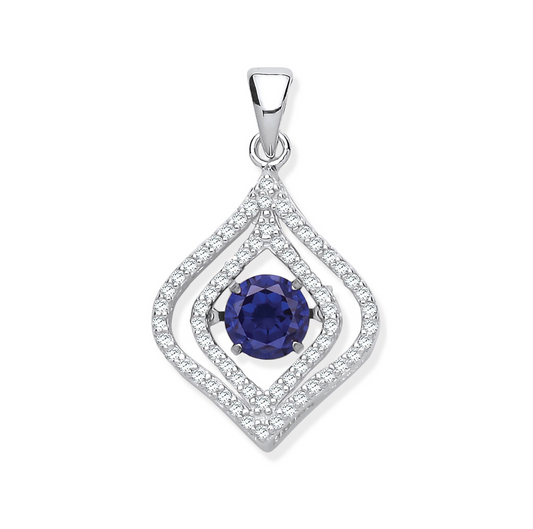Silver CZ Pendant with Hanging Shimmering Blue CZ