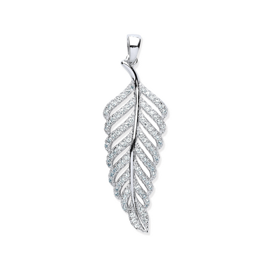 Silver CZ Leaf Drop Pendant