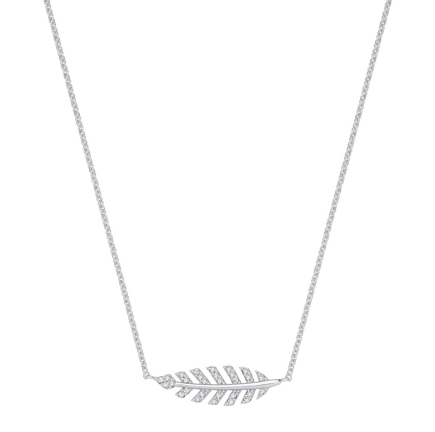 Silver CZ Feather Necklace