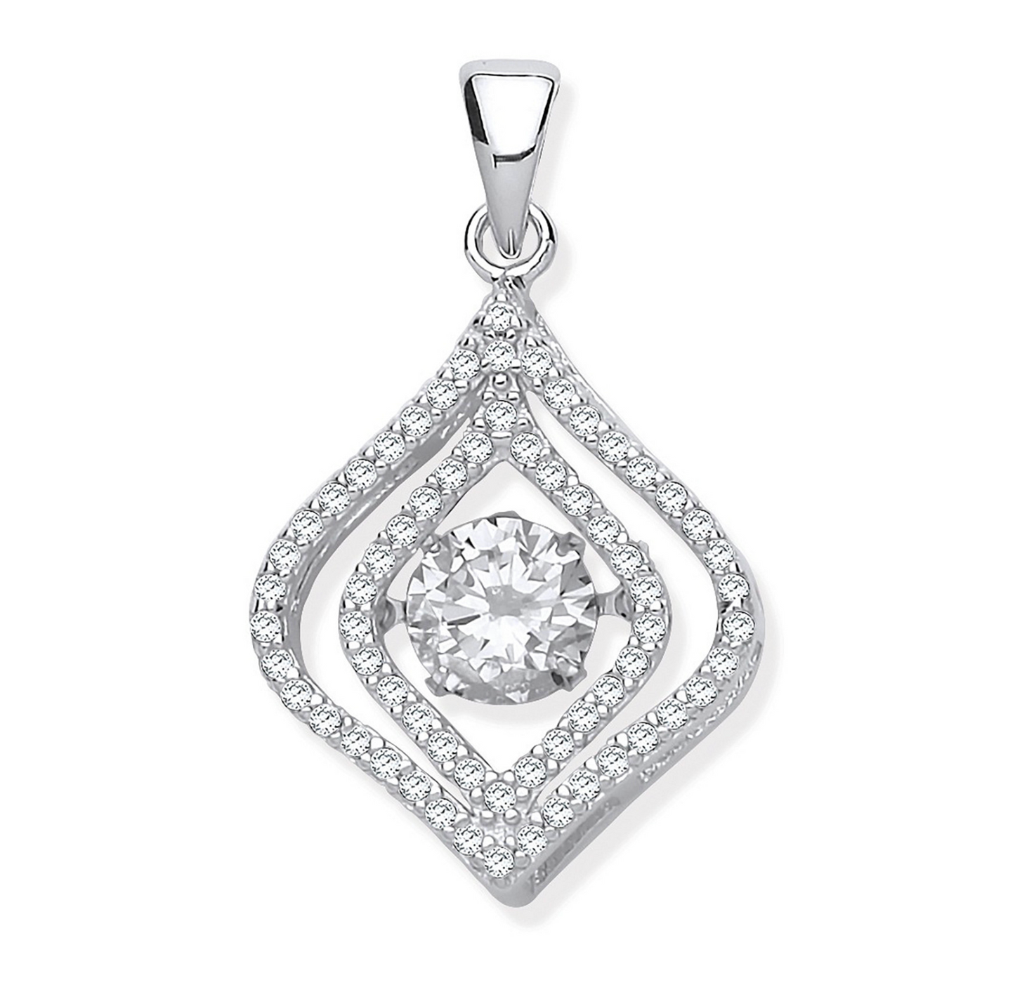 Silver CZ Pendant with Hanging Shimmering Clear CZ
