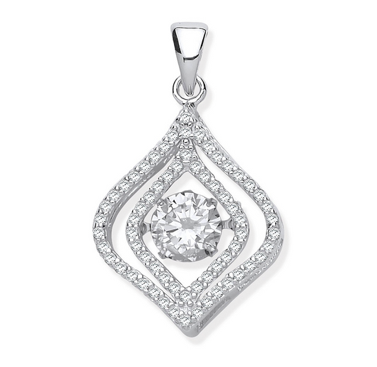 Silver CZ Pendant with Hanging Shimmering Clear CZ