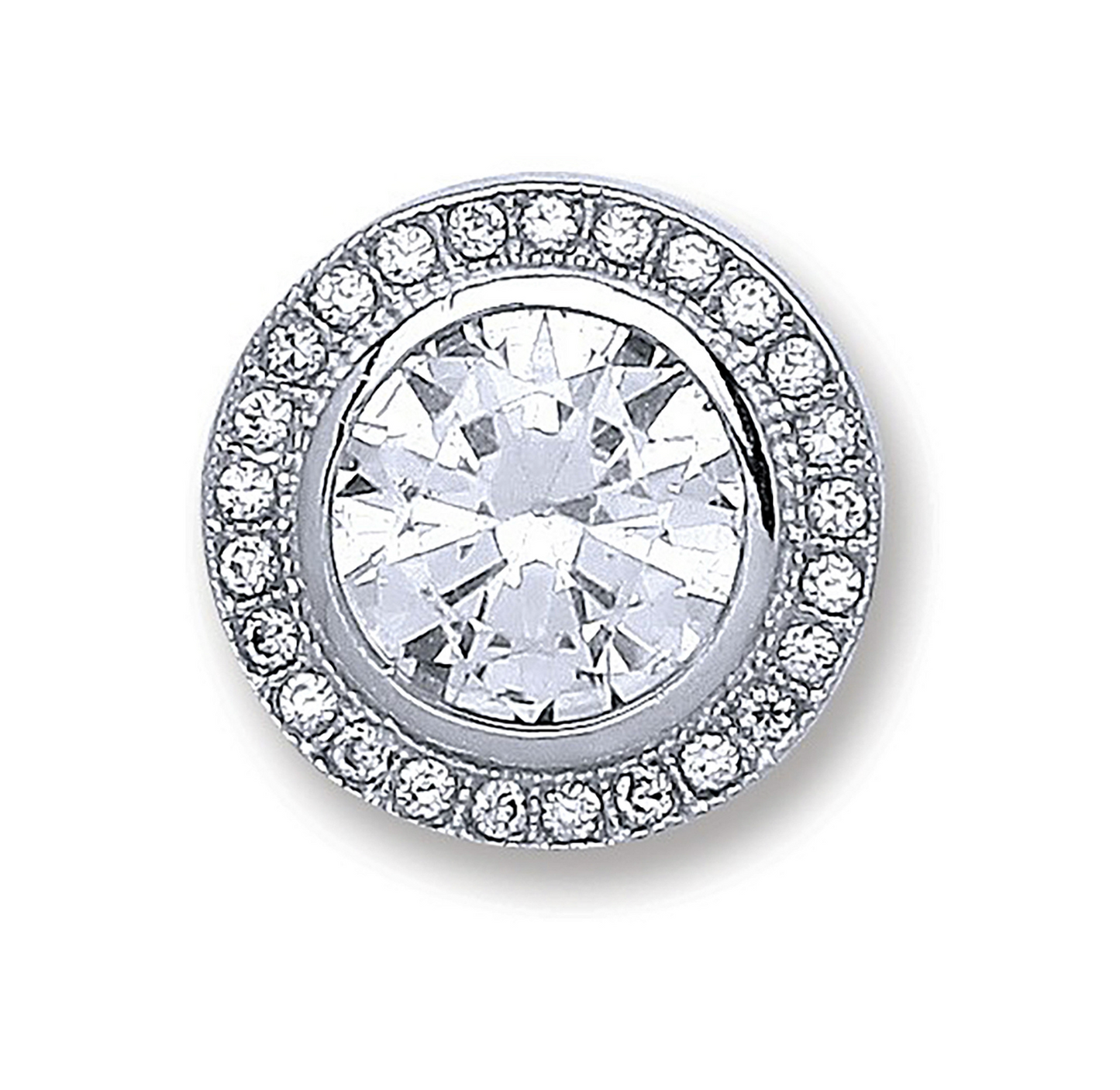 Silver Round Rubover Halo CZ Pendant