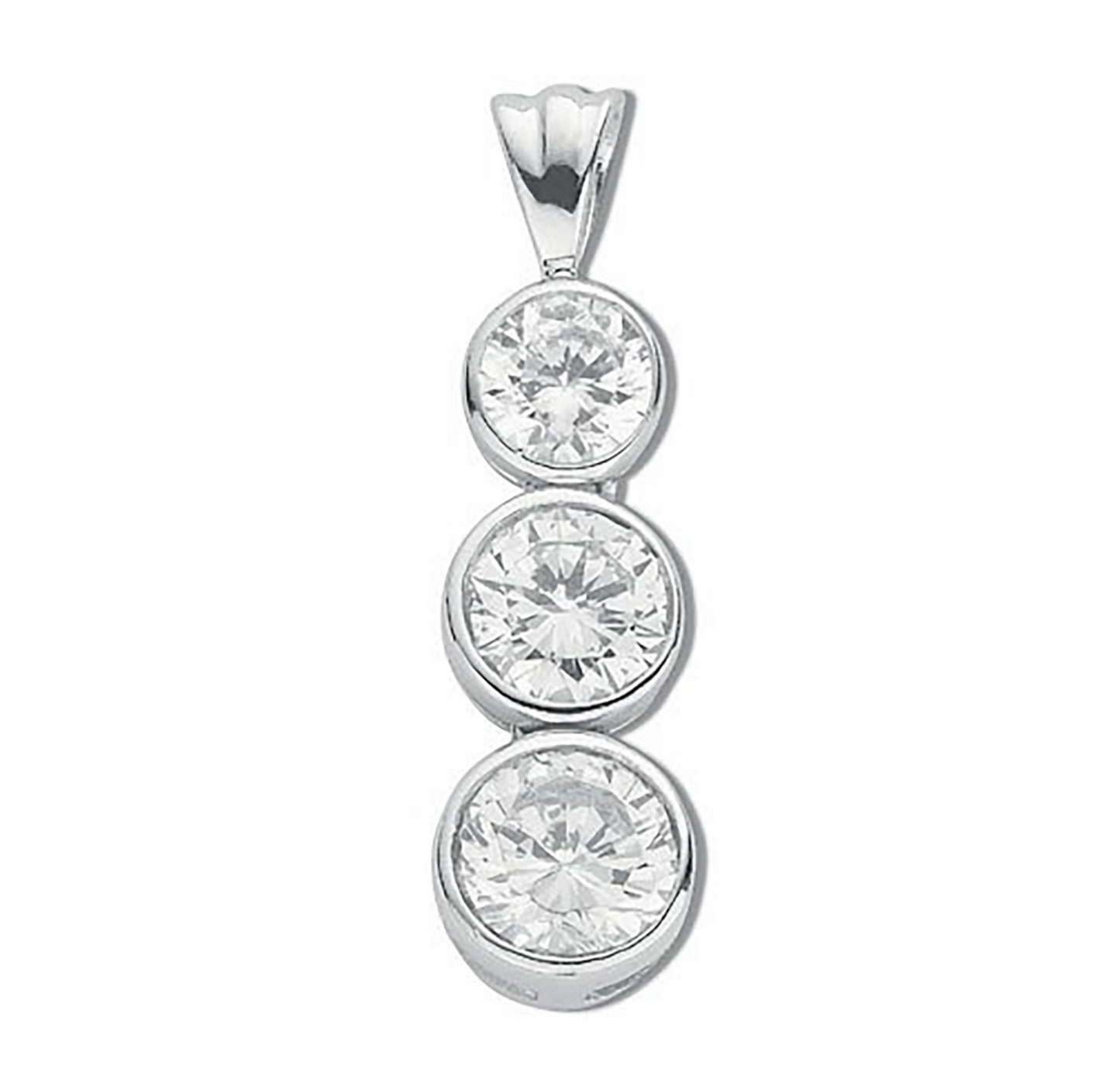 Silver Rubover Set CZ Trilogy Drop Pendant