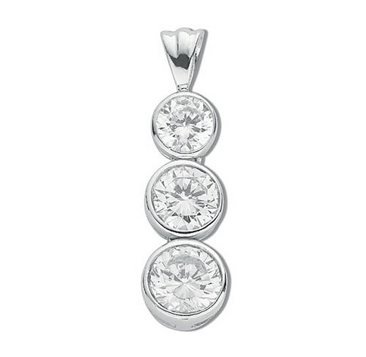 Silver Rubover Set CZ Trilogy Drop Pendant