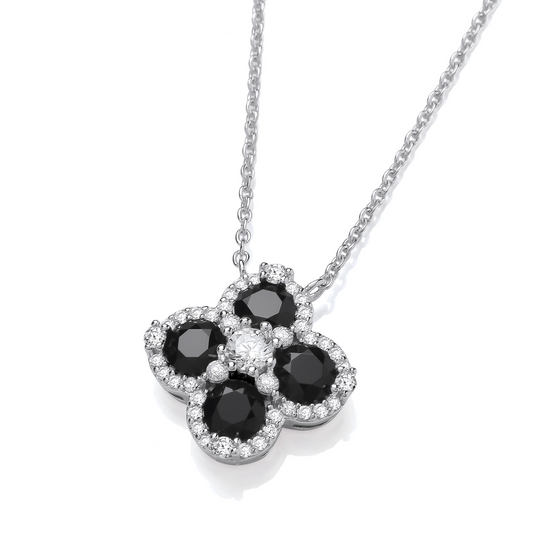 Black Four Leaf Clover Silver Necklace