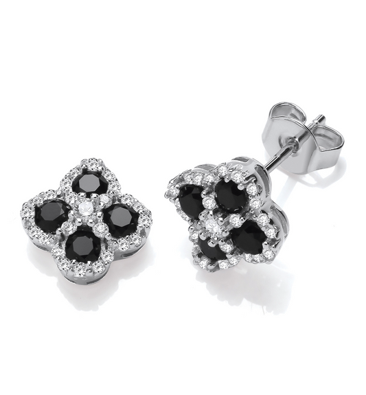 Black Four Leaf Clover CZ Stud Earrings