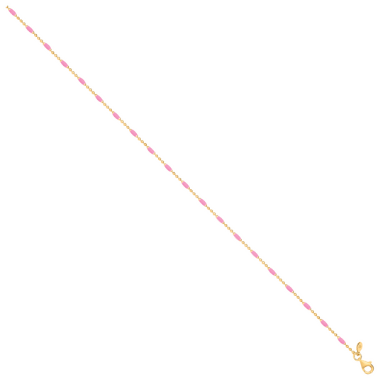 Silver YG Plated Pink Enamel Anklet – 10"