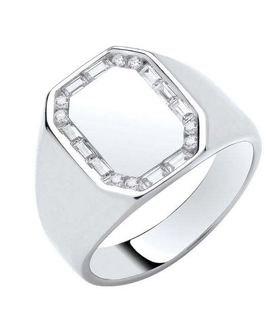 Silver CZs Signet Gents Ring