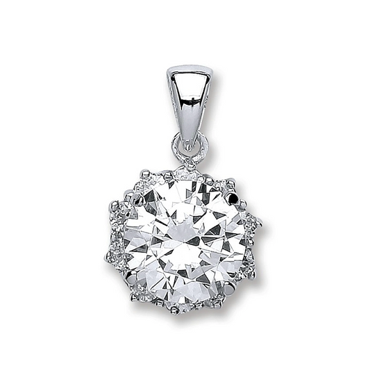 Silver Round Brilliant Cut CZ Pendant